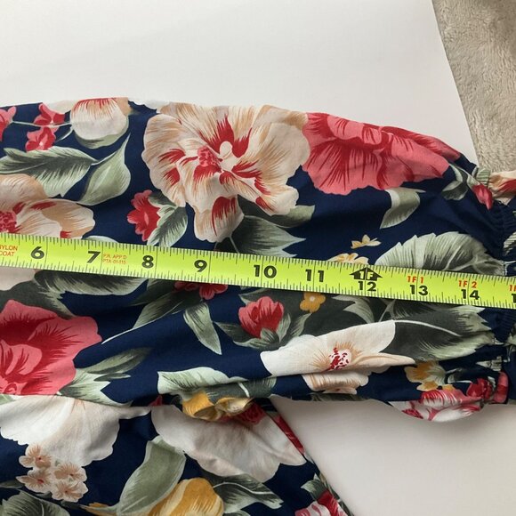 VTG Hilo Hattie Sz Medium Floral Maxi Tiered Dress Navy Hawaiian Tropical - Picture 7 of 10